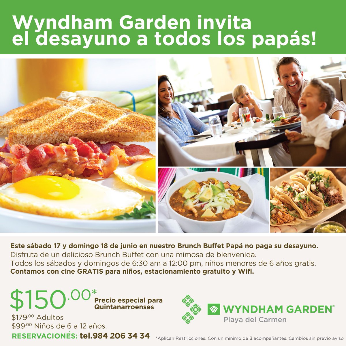 WyndhamPDC's tweet photo. Disfruta de nuestro #brunch de fin de semana en #WyndhamGarden #PlayaDelCarmen y consiente a papá este #DiaDelPadre! https://t.co/kXCxVnkKJL