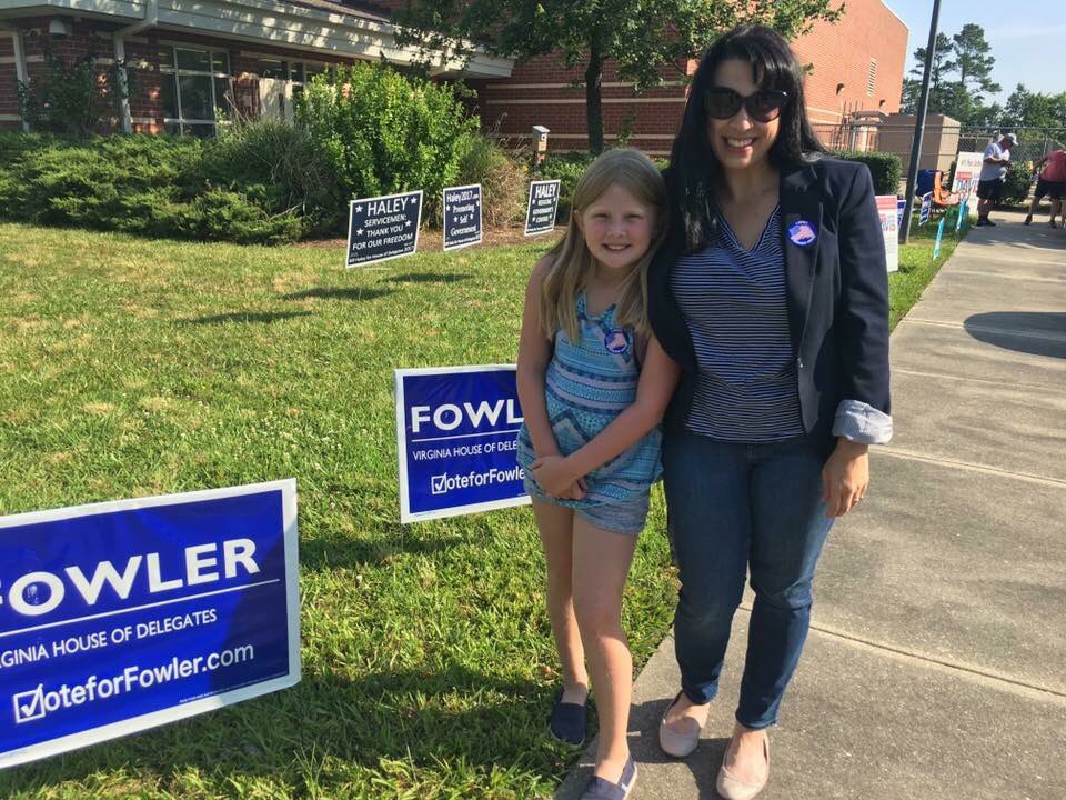DelegateKCF's tweet photo. Tessa and I voting this morning before school! #runKellyrun #17in17 #turnVAblue #kellyfowler https://t.co/ajoNKVDoju