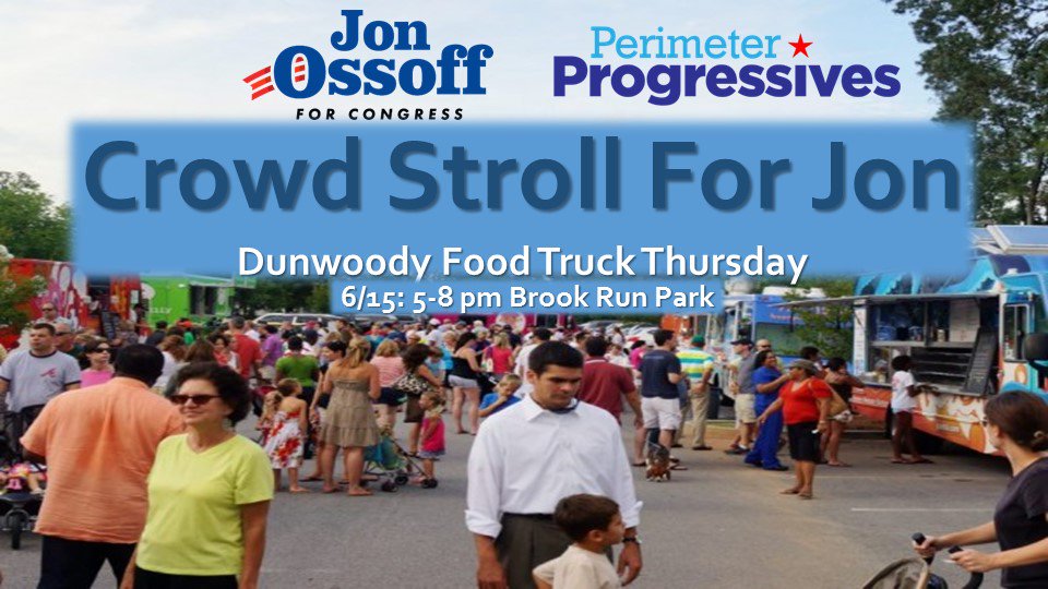 PermtrProgress's tweet image. Join our Crowd Stroll for @Ossoff in #Dunwoody during Food Truck Thursday @ Brook Run: 6/15, 5-8 pm tinyurl.com/yby7aatr #FlipThe6th