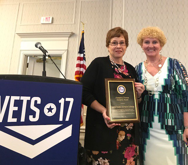 GDIT's tweet photo. We are proud to receive the "Champions of Veterans Enterprise" award from @NVSBC_VETS #SmallBiz #Veterans #VETS2017 https://t.co/vDScLCT5Qg