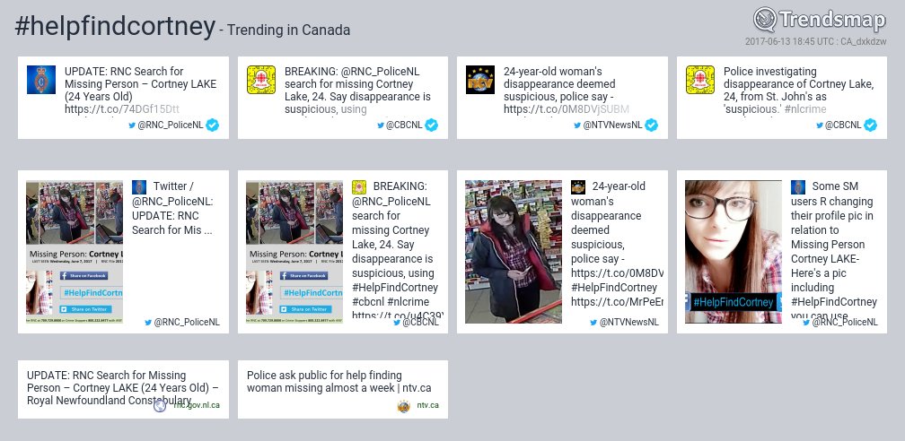TrendsmapCanada's tweet photo. #helpfindcortney is now trending in Canada

https://t.co/BrvLabXKyO https://t.co/AeF8iRlnAw
