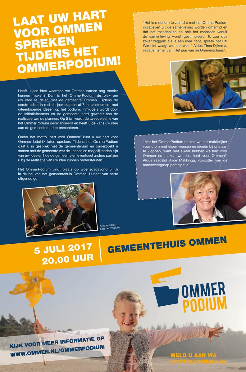 Kom met jouw idee voor een nóg mooier Ommen naar de tweede editie van het #OmmerPodium op 5 juli 20:00 uur gemeentehuis #ommen.