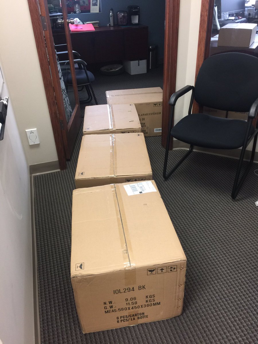 CallieBeamish's tweet photo. When your co-workers make an obstacle course so you can't get to your office 🤣🤣. #noworktoday #Sunreal #RedDeer https://t.co/SMa3DbQcOY
