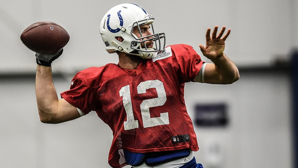 Colts's tweet photo. No physical activity for Andrew Luck during #ColtsMiniCamp this year.

Here's the latest on 12's shoulder: https://t.co/Vf8GHLVuhU https://t.co/jsZqr7A3st