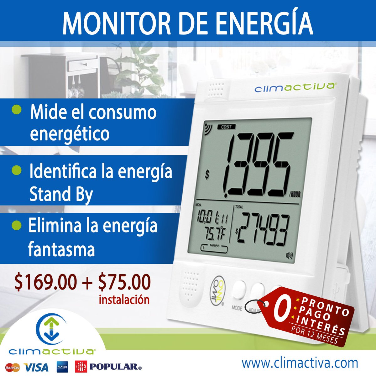 ClimactivaPR's tweet photo. Con el Monitor de Energía puedes ver el consumo de electricidad en tu hogar u oficina. ¡ Adquiérelo YA! 787-793-0094 / Info@ClimActiva.com https://t.co/MJtNmyz9Q7