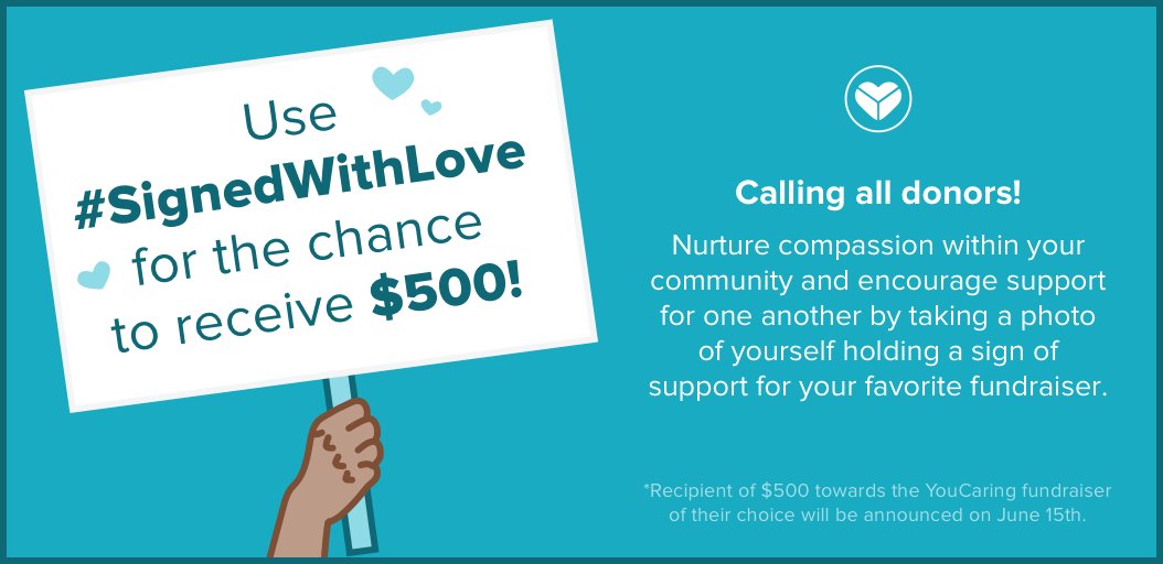 1 day left to participate in #SignedWithLove! For the chance to receive $500 towards a fundraiser, click here: bit.ly/2rOavwI