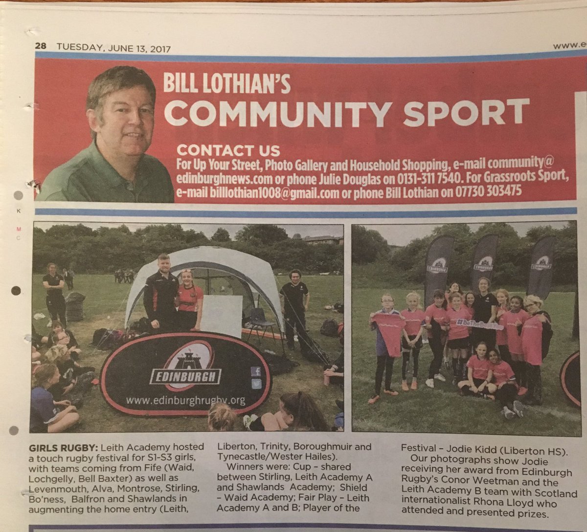 LeithVixens's tweet photo. Look who made the @edinburghpaper tonight in @rugbyhack's pages. Great bit of publicity! #leithvixens #girlsrugby #leith7s https://t.co/Vj0vhZjs9w