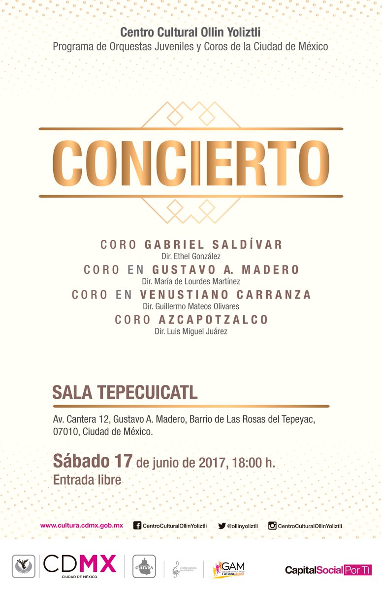 CulturaCiudadMx's tweet photo. Este sábado conoce las voces y música de los #CorosCDMX en la Sala Tepecuicatl. ¡El @ollinyoliztli te invita! https://t.co/AeM0KKU5vm https://t.co/QUcemgCozL