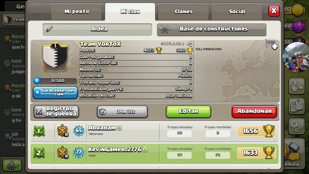 E creado un clan nuevo 
Y necesito miembros serios
Reclutamos de todos los th
Guerra todos los dias 
Donar lo que se pide en el clan