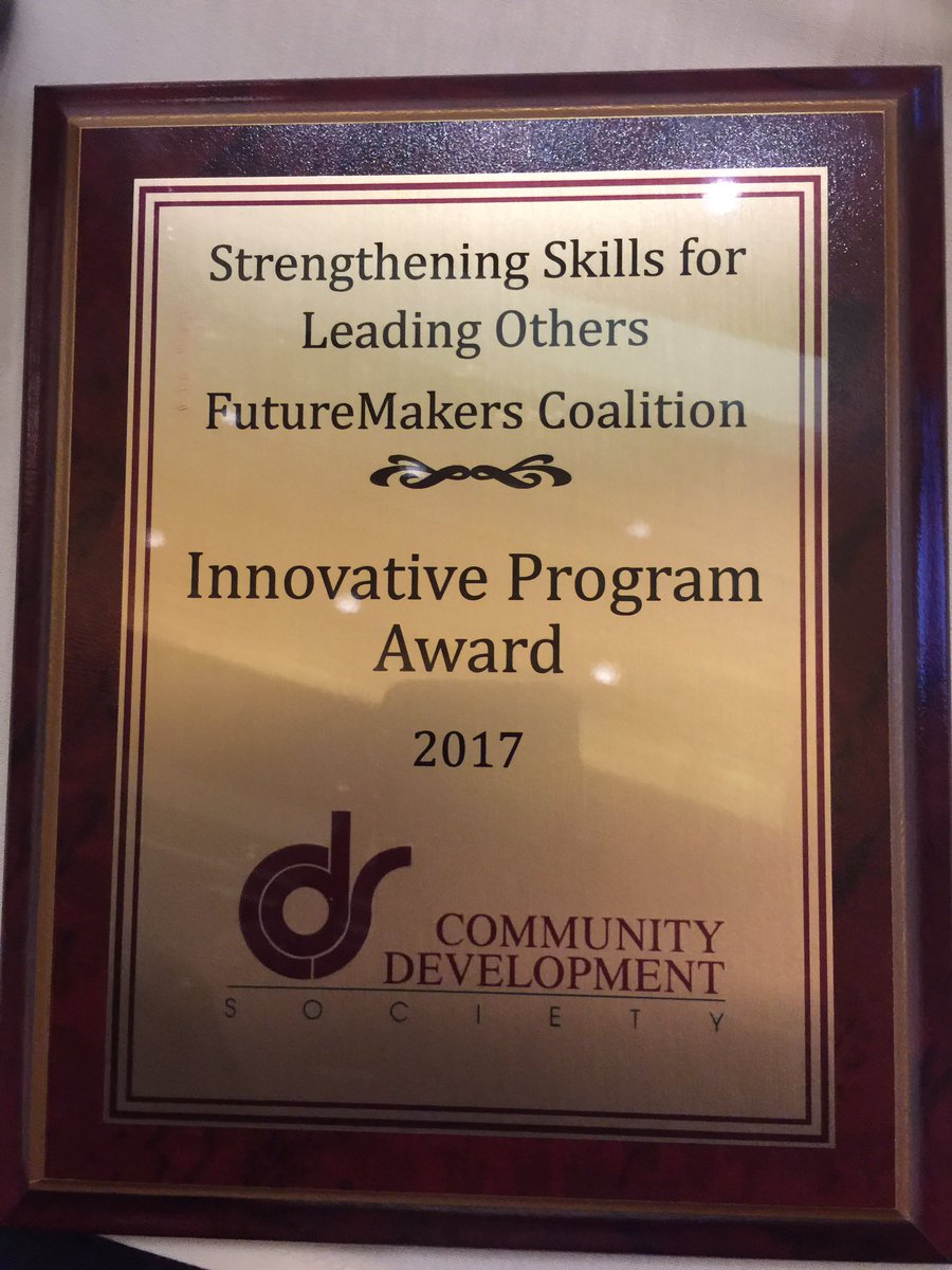 CindyBanyaiEval's tweet photo. So honored to accept the Innovative Program Award from the Community Development Society on behalf of @FutureMakersFL #commdev17 https://t.co/fuxr6LNJF2