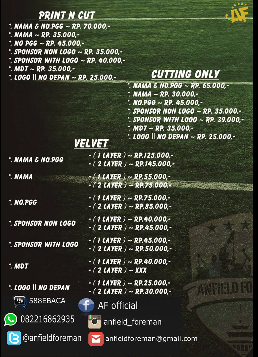 Open order Remake nameset Print n cut&amp;Cutting only (polyflex&amp;velvet)
info and order : 
📱082216862935
💬 588EBACA
<a href="/utdfootball/">unitedfootballstore</a> <a href="/Reds_Flare/">RedsFlare</a>