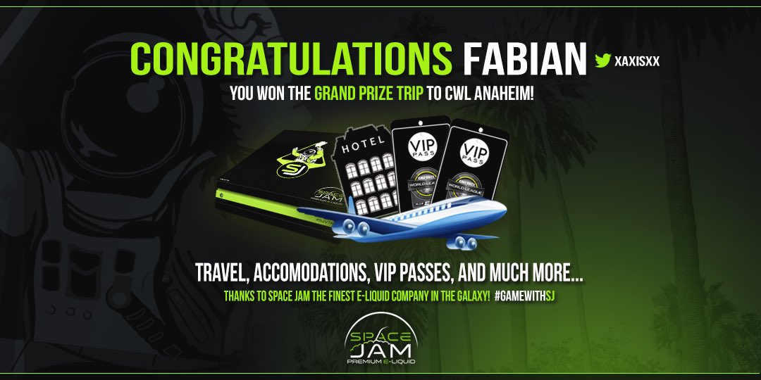 Luminosity's tweet photo. 👏🏼Congratulations! We're looking forward to meeting @xAXISxx, the Grand Prize Winner at #CWLAnaheim.

Thanks to @SpaceJamEJuice! #GameWithSJ https://t.co/hHH9vE3wj9