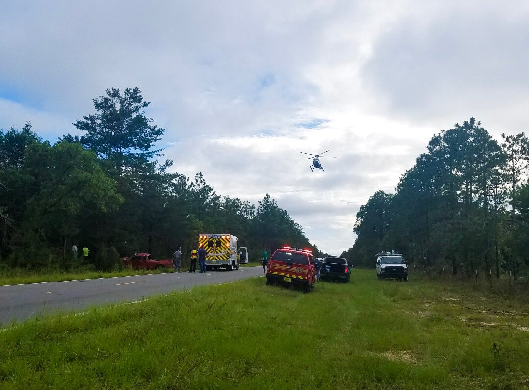 WCSOFL's tweet photo. #WCSOTRAFFICALERT: Traffic crash w/multiple injuries on Bob Sikes Rd east of 285. @WCFRFL on scene. Helo landing. @weartv @WMBBTV @WJHG_TV https://t.co/YAnB0Eqedg