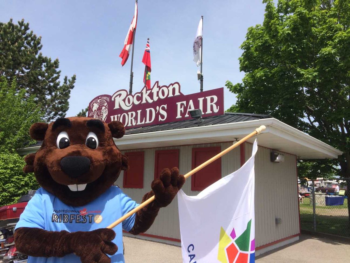 Waterdown150's tweet photo. Bucky visits the site of the world famous @RocktonFair promoting @OCanadaRibfest & #Loop150. #Canada150 @Garry_Flood #HamOnt #Beverly https://t.co/kBBUlnN3c9