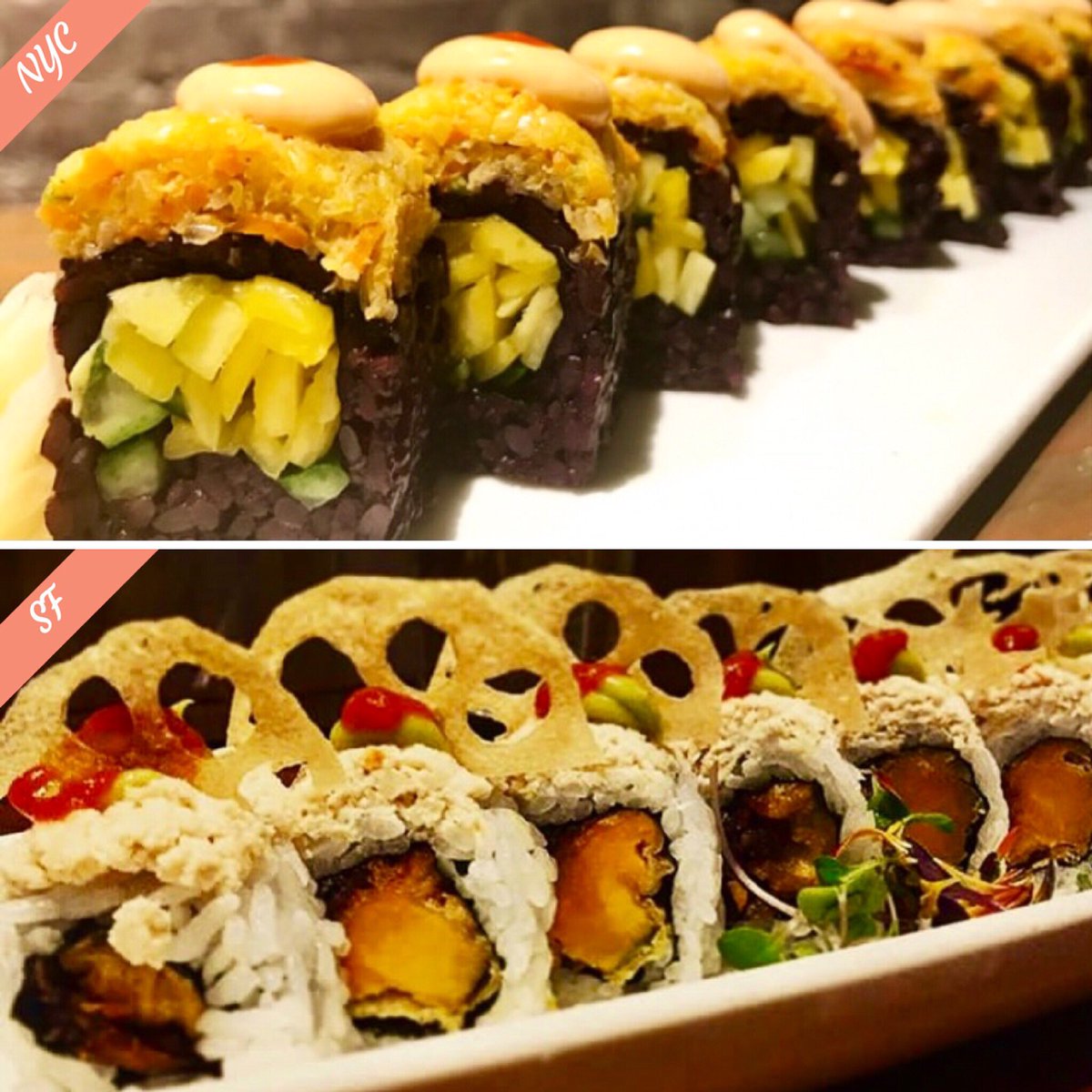 fromwhereweeat's tweet photo. Sushi without fish? Hell yes! Try these vegetarian sushi delicacies from @BeyondSushi and @ShizenSF https://t.co/uGWyJSPP7d https://t.co/8hnPlmM39J