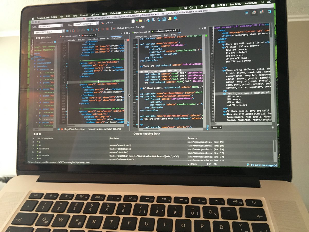 KatarzynaAnn's tweet photo. Syd and @martindholmes are ruining my evenings with their awesome course! I just cannot stop!!! #xslt #dhsi2017 #xml https://t.co/pLCOs1KXzD