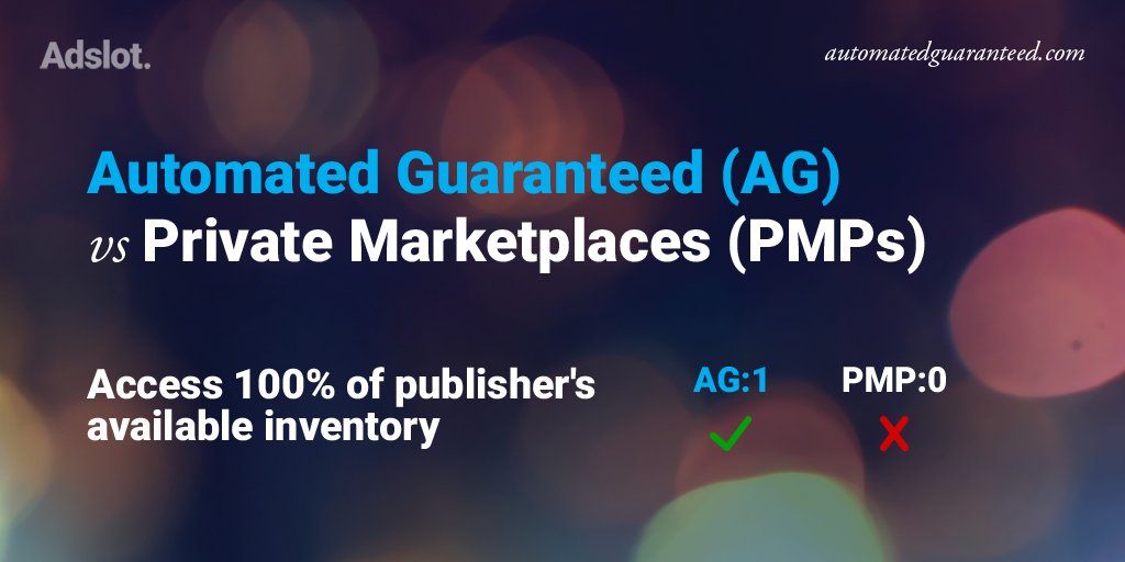 Adslot's tweet photo. #AutomatedGuaranteed vs #PMPs - Which one exposes 100% of #publishers available inventory/audience? https://t.co/kTOr8jRX4N https://t.co/y3kWTxfL2z