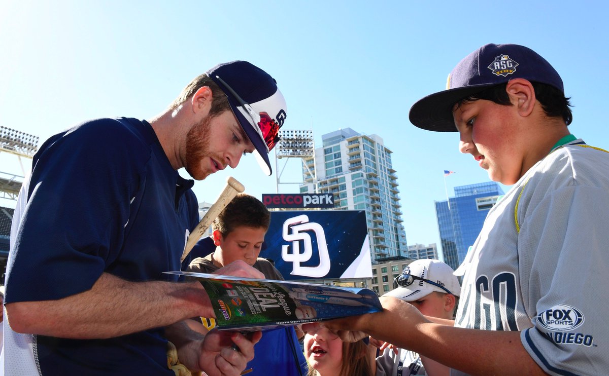 Padres's tweet photo. Fun times at @PetcoPark for these #CompadresKids, who got to meet and receive autographs from Padres players before today's game 🤗 https://t.co/6tmdeTeKEP