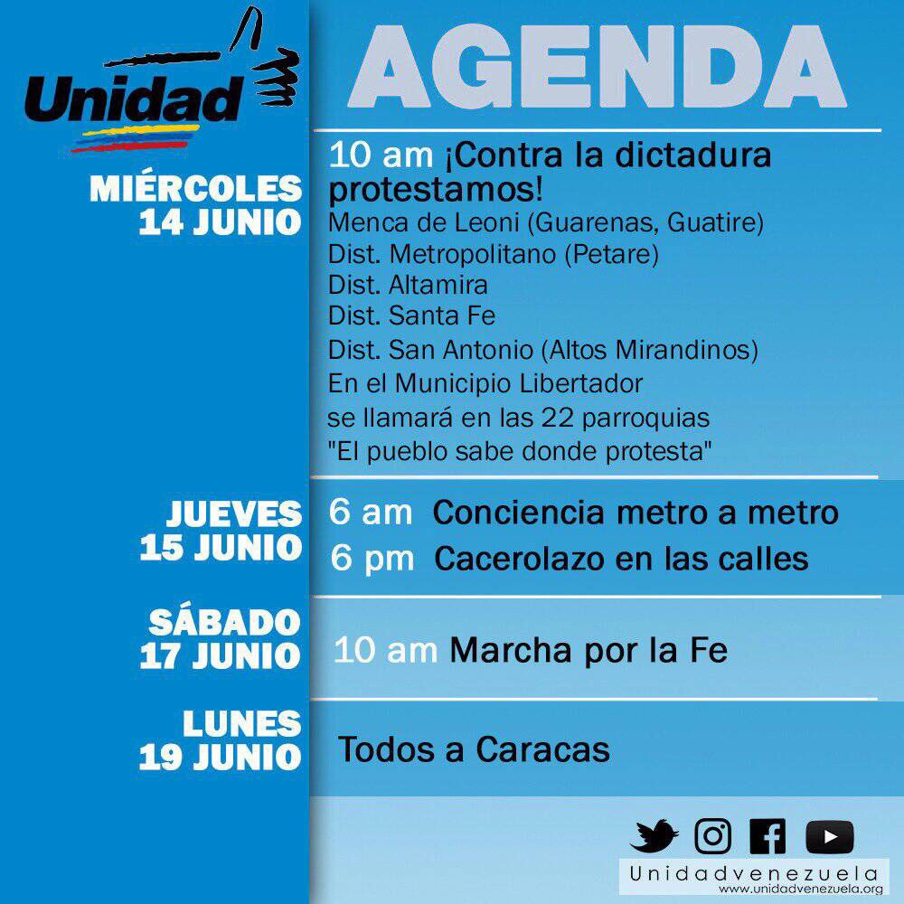 mirlac's tweet photo. MUD convocó #ElPlanton para este miércoles #14Jun Altamira, Los Ruices, Guarenas, Petare, Guatire, Santa Fe, San Antonio, Libertador https://t.co/WEXuAM2oCL