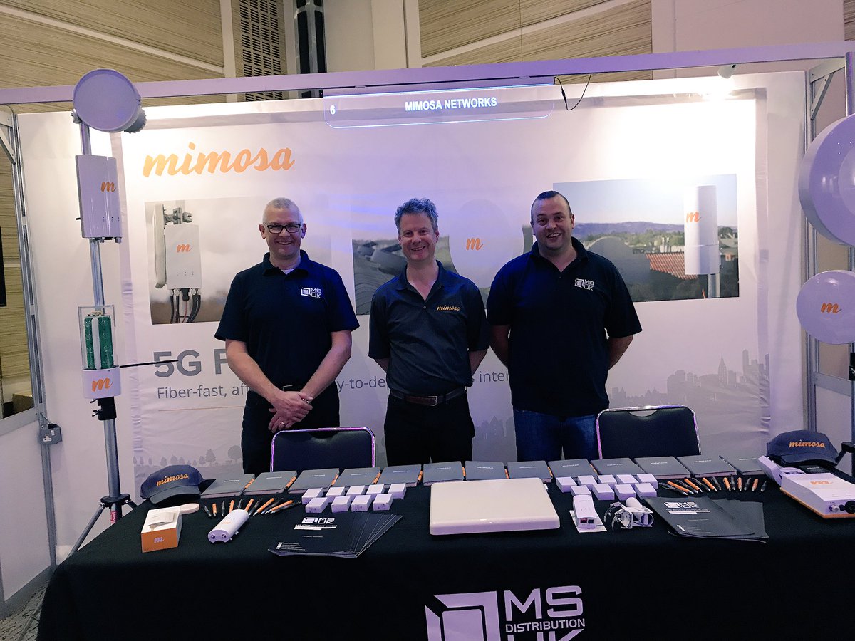 Team <a href="/MSDistUK/">MS Dist</a> <a href="/GoMimosa/">Mimosa</a> all ready for <a href="/ConnBritain/">Connected Britain</a> - come and talk fibre-fast wireless!