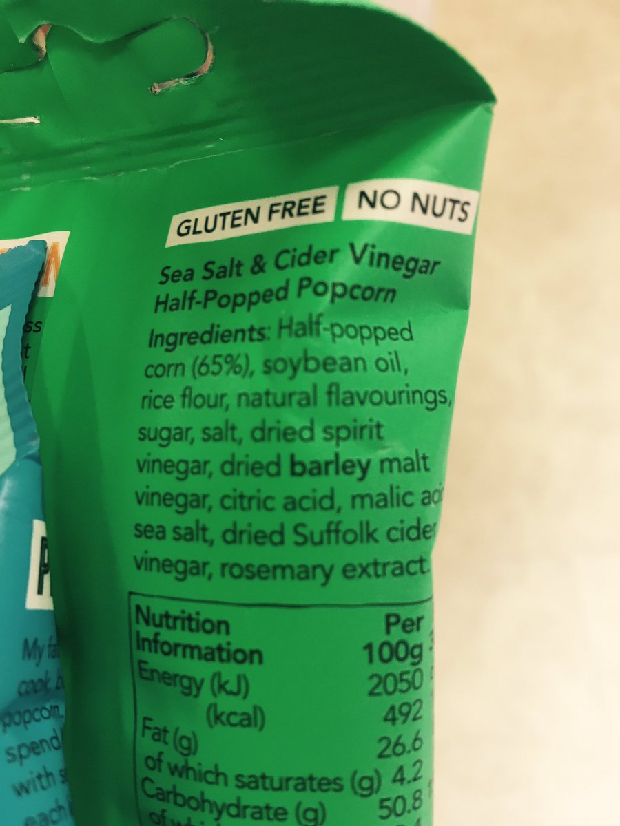 charlottemcn's tweet photo. @PROPERCORN why are you branding these are gluten free if they contain barley? @Coeliac_UK https://t.co/qiRr0KITbs
