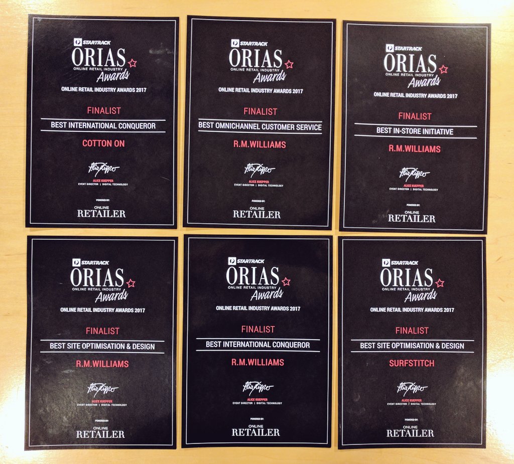 Amblique's tweet photo. Big congrats to our clients, @RMWilliamsUK, @CottonOn &amp; @SurfStitch for getting the nod at today's ORIA finalist announcement! #orias #or17 https://t.co/W48H7nilAp