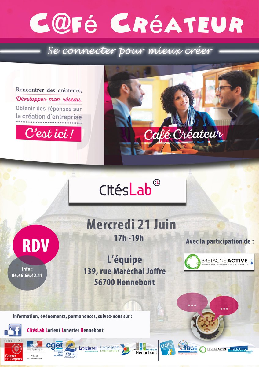 Citeslab56's tweet photo. A quand le prochain café créateur ? Réponse dans l'affiche ! https://t.co/YKgL7QIONw