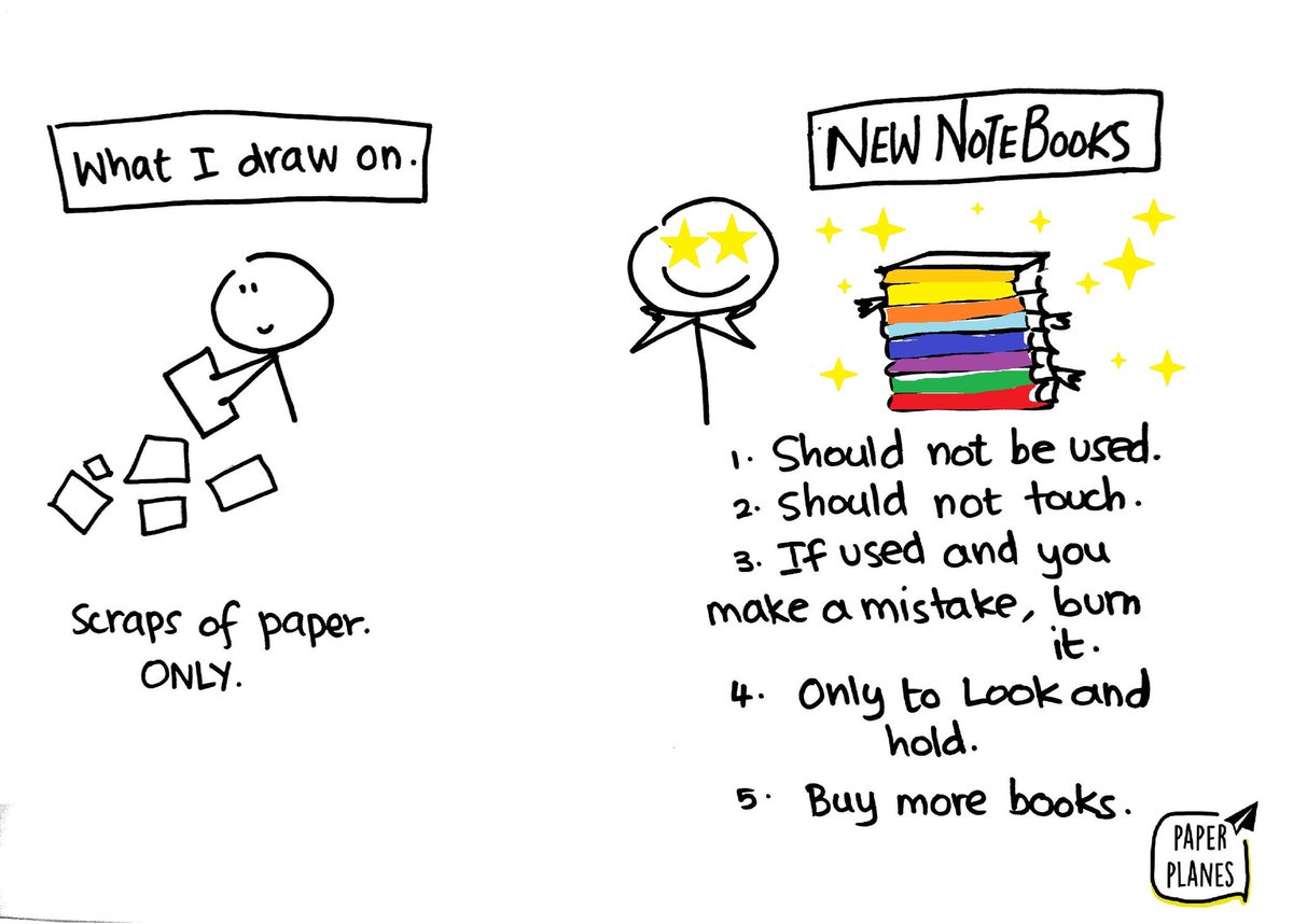 Rehnak's tweet image. What I draw on 
vs 
What I CAN&apos;T draw on. #notebookobsession