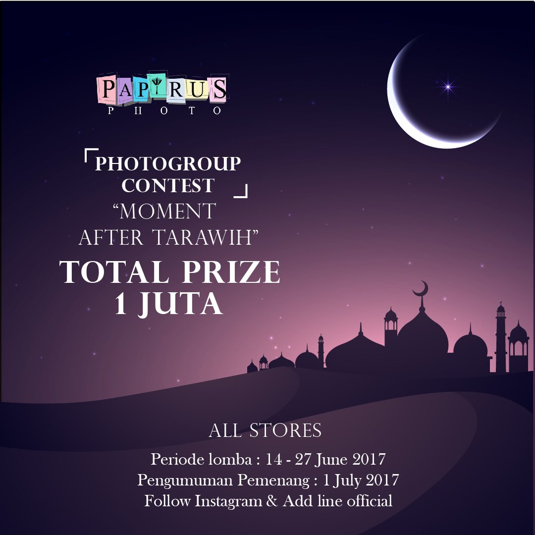 Hallo Photolovers !!
Ayo ikuti event Photo Group Contest “Moment after Tarawih”. 
Ikuti lombanya dan menangkan hadiahnya!.