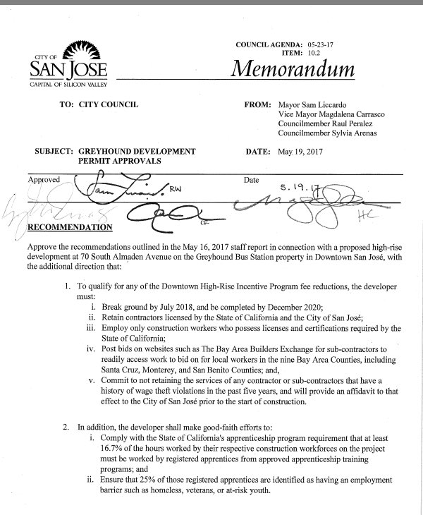 Volar representative, Sal Caruso confirms their commitment to meeting recommendations in May Greyhound permit approval memo, excluding 1.1!