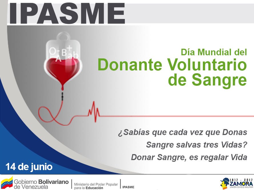 IpasmeOficial's tweet photo. #HOY #14Jun Día Mundial del donante Voluntario de Sangre, ¿Sabías que cada vez que donas sangre salvas tres vidas? https://t.co/D2KGb3nH02