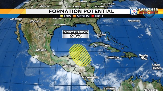 Tropics update we are still continuing the 20% chance of development for an area we will be watching in NW Caribbean https://t.co/cITfMxIksx
