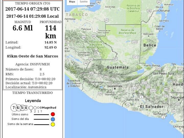 GuatemalaGob's tweet photo. #PRELIMINAR Se registra #SismoGt de magnitud 6.6/epicentro a 85 kms al Oeste de San Marcos. Mantenga la calma ante una posible réplica. https://t.co/iRipvUCT84