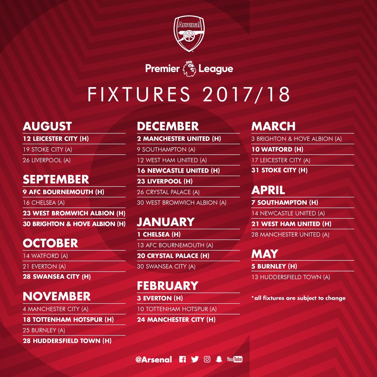 Arsenal On Twitter Arsenal Premier League Fixtures For 2017 18 Let Win The Title Coyg