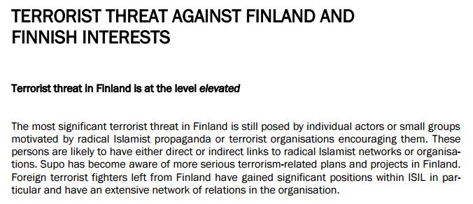 vpkivimaki's tweet photo. Finnish Security Intelligence Service reports elevated risk of terrorist attacks, adopts 4-step threat level scale. https://t.co/JeGBeXXMk7 https://t.co/CtFRERjl6K