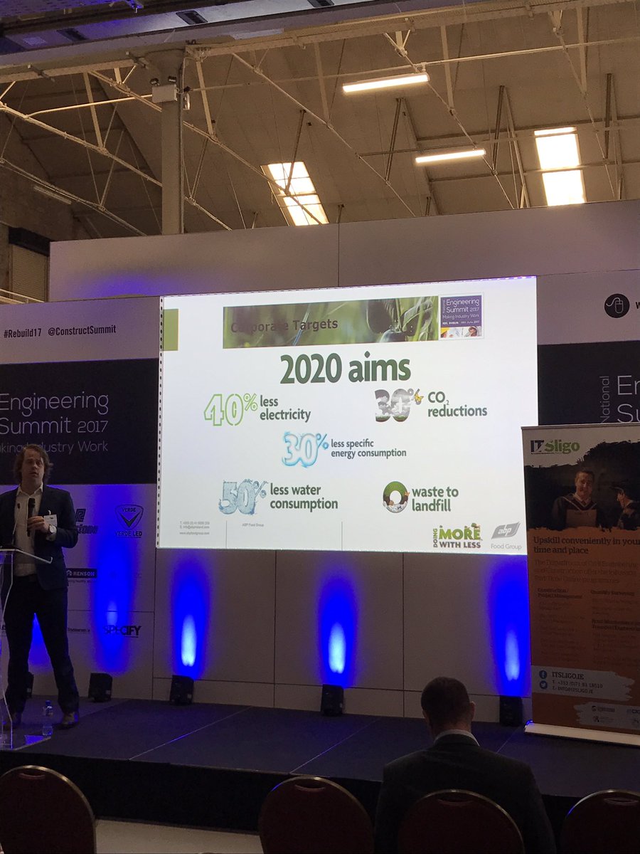ConstructSummit's tweet photo. Barry O'Donovan Environmental and Sustainability Officer, ABP Cahir, on Mainstage engineering before lunch break! #rebuild17 #Engineering17 https://t.co/X07SKV0u2G