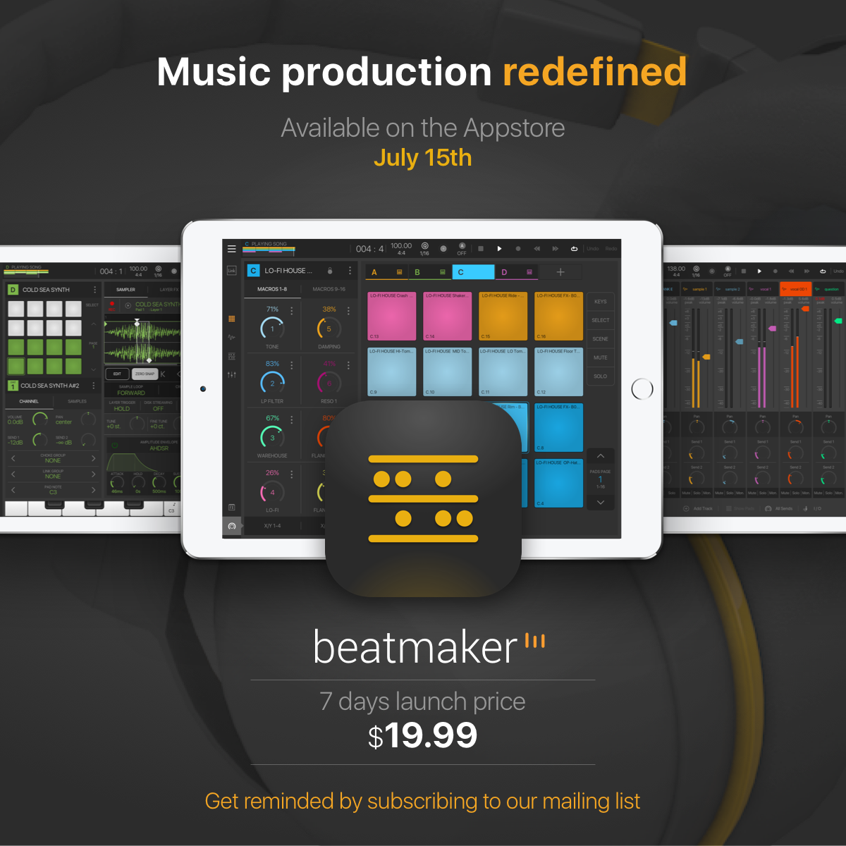 intua's tweet photo. #INTUA #BeatMaker3 is launching on July 15th on the @AppStore ! Special launch price of $19.99 - Get reminded on: https://t.co/mV3dvPwsZT ! https://t.co/gk2DeBAxvm