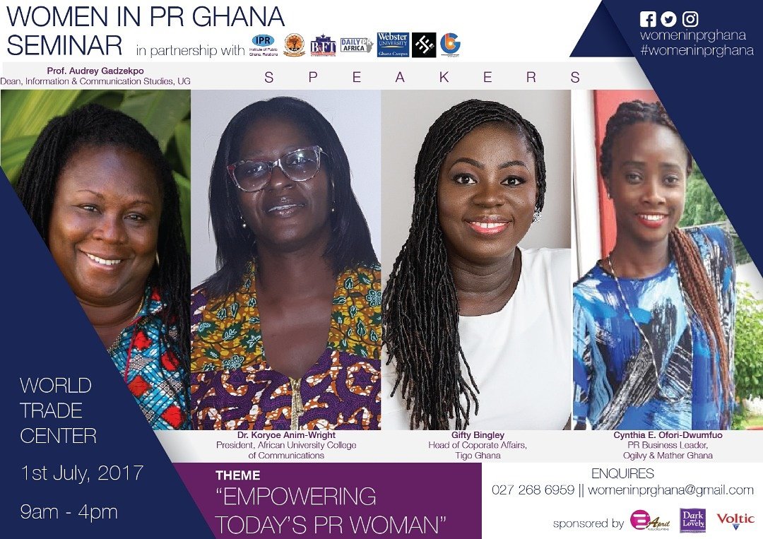 dannypepps's tweet photo. Women in PR Ghana Seminar #1stJuly  #SaveTheDate @edemrobby @IPRAUCC @ipr_gij https://t.co/rAzjMw8f4S