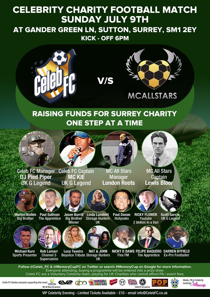 So will our #Goalie <a href="/MRNICKYD/">NickyD</a> save some scorchers from the <a href="/Celeb_FC/">Celeb_FC</a> team, July 9th <a href="/suttonunited/">Sutton United</a> #CharityFootball for <a href="/OneStepCharity_/">One Step At A Time</a>