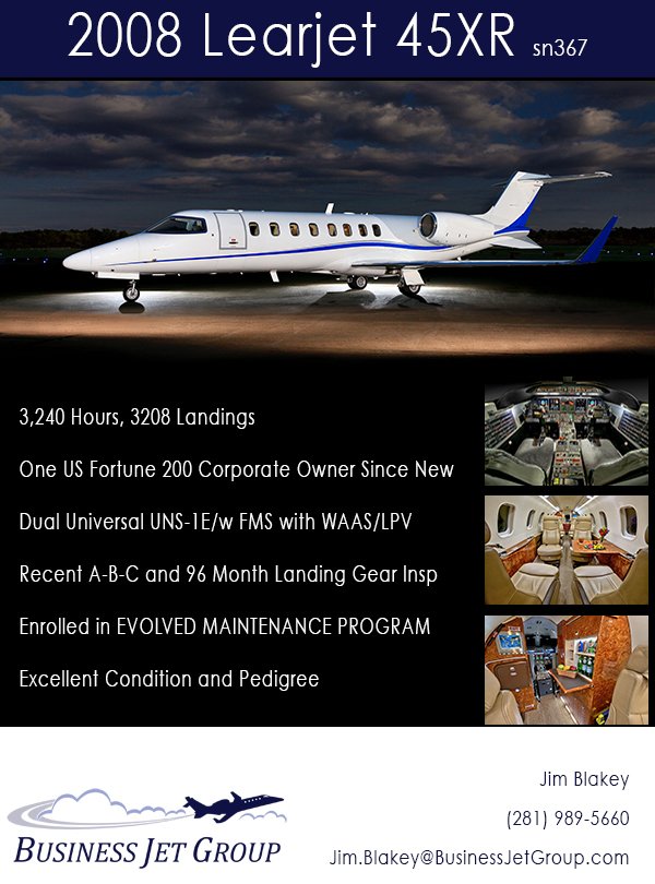 FindAircraft's tweet image. 2008 Learjet 45XR - Excellent Condition and Pedigree!
findaircraft.com/featured/busin…
#AircraftForSale #Learjet45XR #PreOwnedAircraft