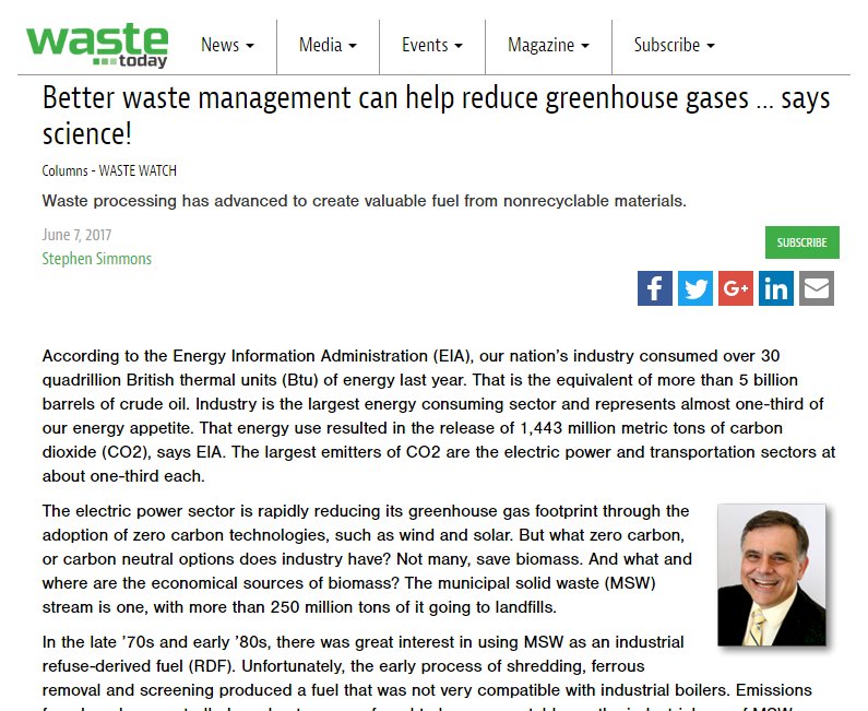 Steve Simmons' article in <a href="/WasteTodayMag/">Waste Today Magazine</a>: Better Waste Management Can Help Reduce Greenhouse Gases... Says Science!
wastetodaymagazine.com/article/better…