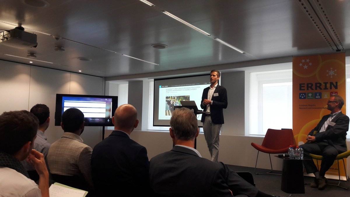ERRINNetwork's tweet photo. .@MaciejSurowiec @MicrosoftEU talking about democratisation of #AI &amp; engaging audience with Microsoft tools to be released. #EuropeRobotics https://t.co/KG7nIoJPxM