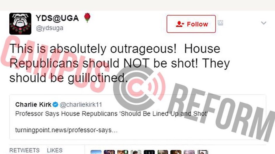 charliekirk11's tweet photo. Student group at University of Georgia calls for execution of House GOP members. --> @ydsuga 

Media completely ignored! https://t.co/tGChBnLwWr