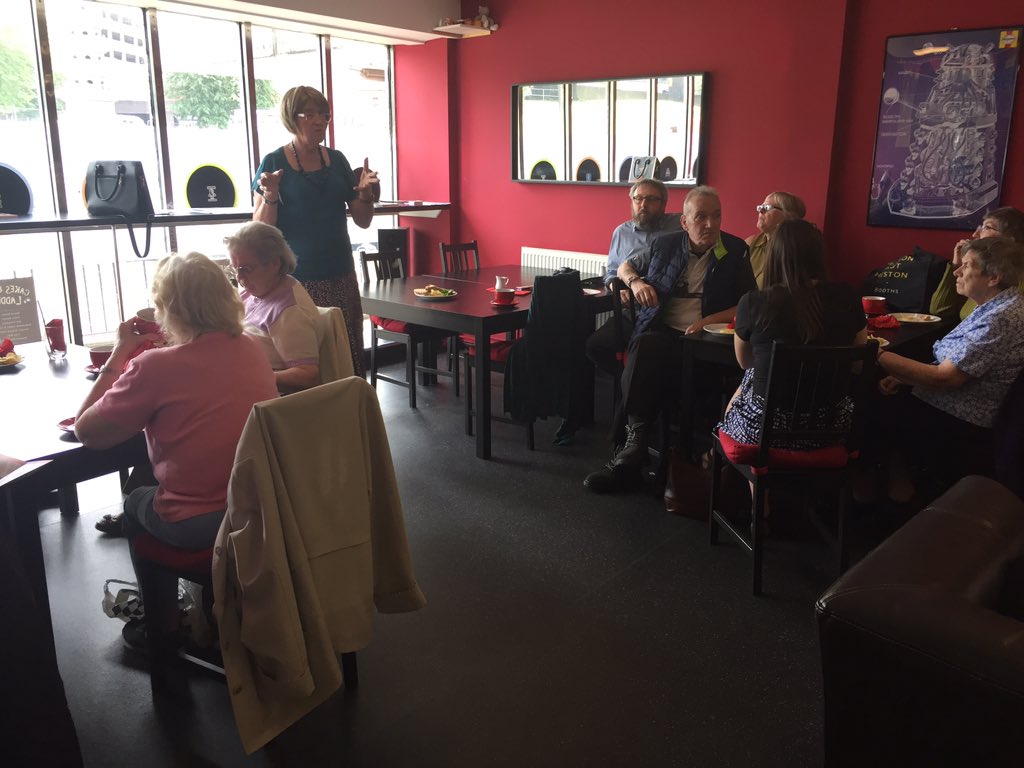 we_ageingbetter's tweet photo. Our @ageingbetterBHM adventure has begun! In @CakesnLaddersUK talking to the team from @birminghamlgbt about #JavaandChow and sandwiches! https://t.co/oknSeGmpSl