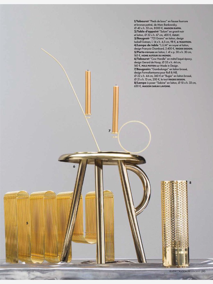 GerarddeHoop's tweet photo. Publicatie van de gouden Cow Handle Stool in de Franse Elle Décoration. #gerarddehoop #polspotten https://t.co/oQbmYE9nOL