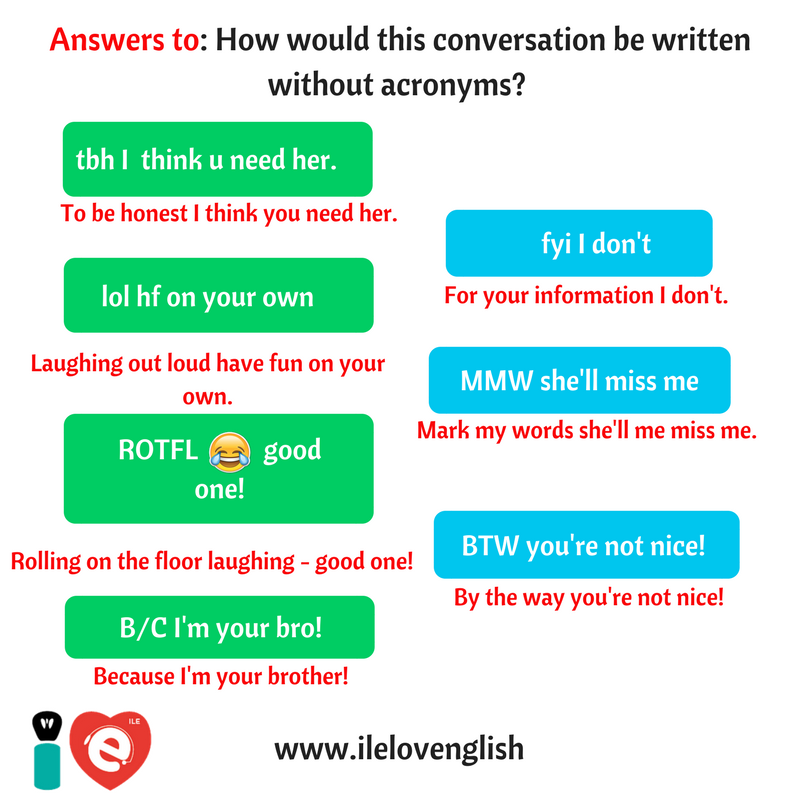ILElovenglish's tweet photo. Did you get the acronyms right? #ilelovenglish #text #textlanguage #speaking #learnenglish https://t.co/BBlyIATP0t