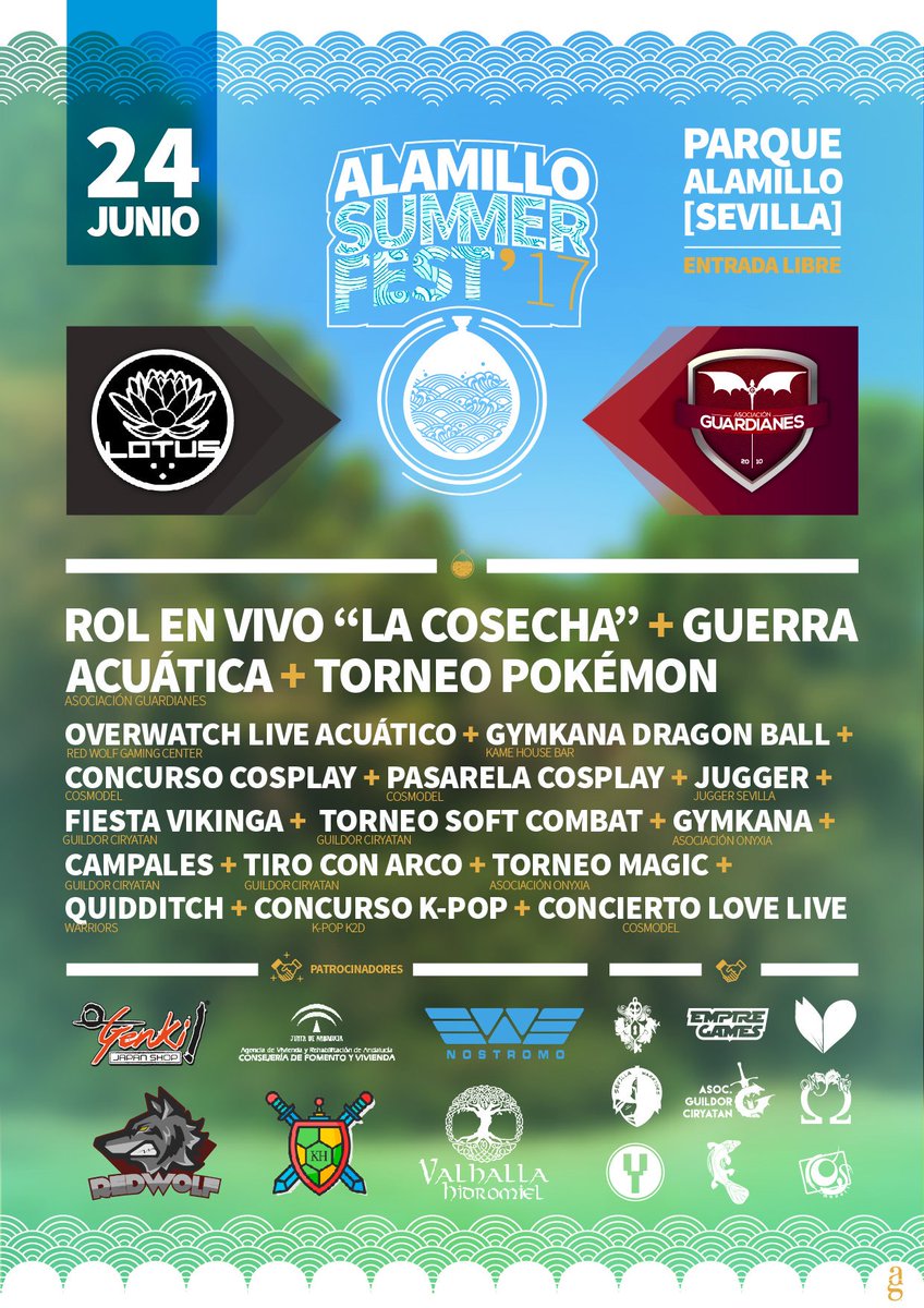 AsoOnyxia's tweet photo. Próximo evento al que asistiremos

Alamillo Summer fest un evento en conjunto de @AsoGuardianes y @BlackLotuSVQ 

No os lo perdáis 😎 https://t.co/SGpjryQg2O