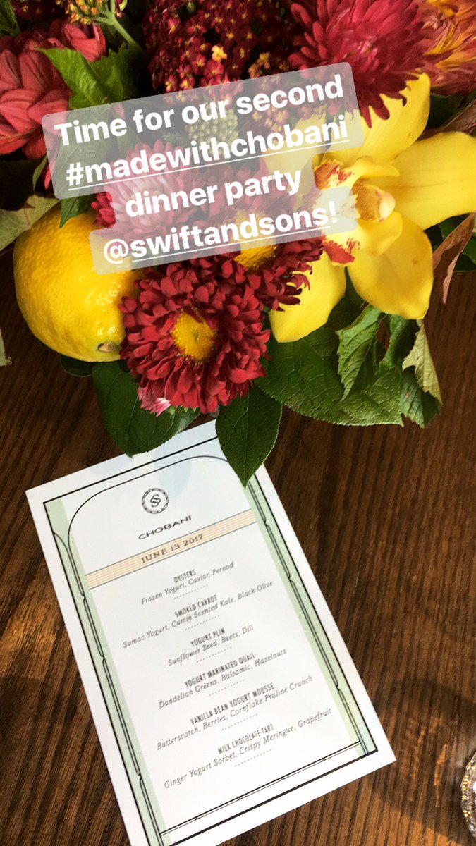 Chobani's tweet photo. We had such a great time last night at our 2nd #MadeWithChobani Dinner Party at @swiftandsonschi! More on Instagram Stories. https://t.co/BdYRsCG0fQ