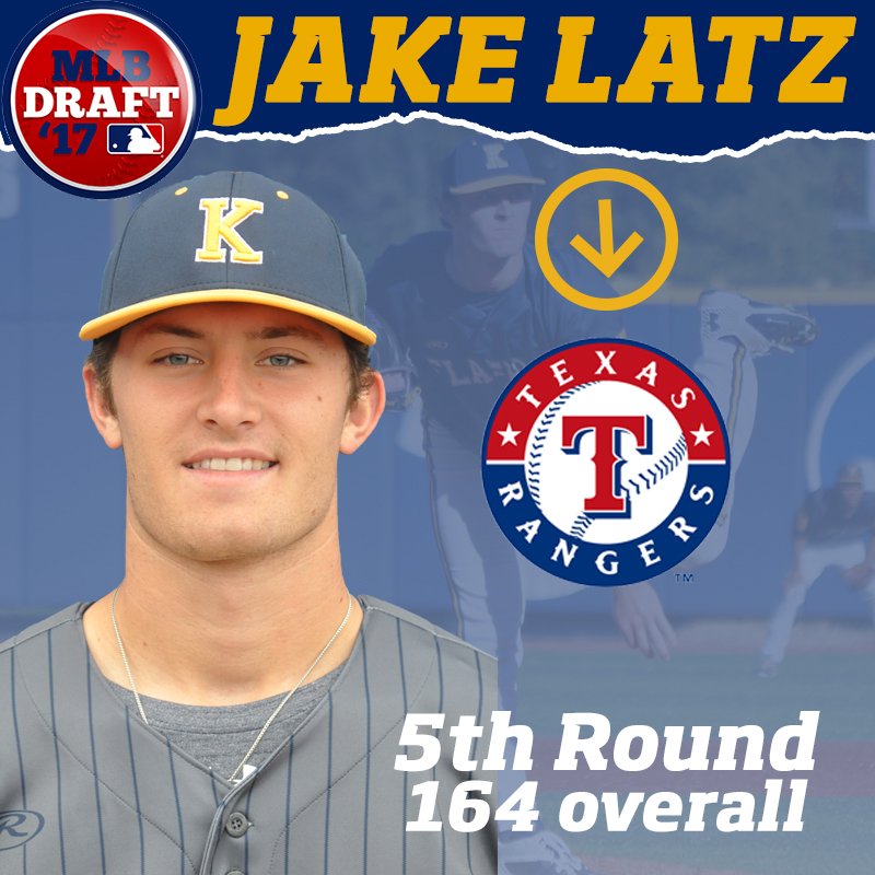 KentStBaseball's tweet photo. Congrats to Jake Latz on being selected in the 5th round of the @MLBDraft by the Texas @Rangers #BiteDown https://t.co/kA5a6usGTy