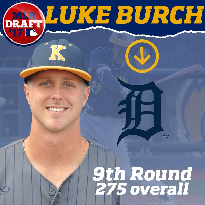 KentStBaseball's tweet photo. Congrats to Luke Burch on being selected in the 9th round of the @MLBDraft by the Detroit @tigers #BiteDown https://t.co/XwGmaq9vpM